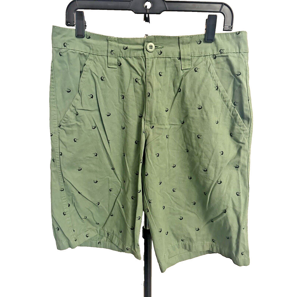 Company Shorts Mens Size 34 Green Blue Fish Chino Beach Summer‎ Pockets Cotton